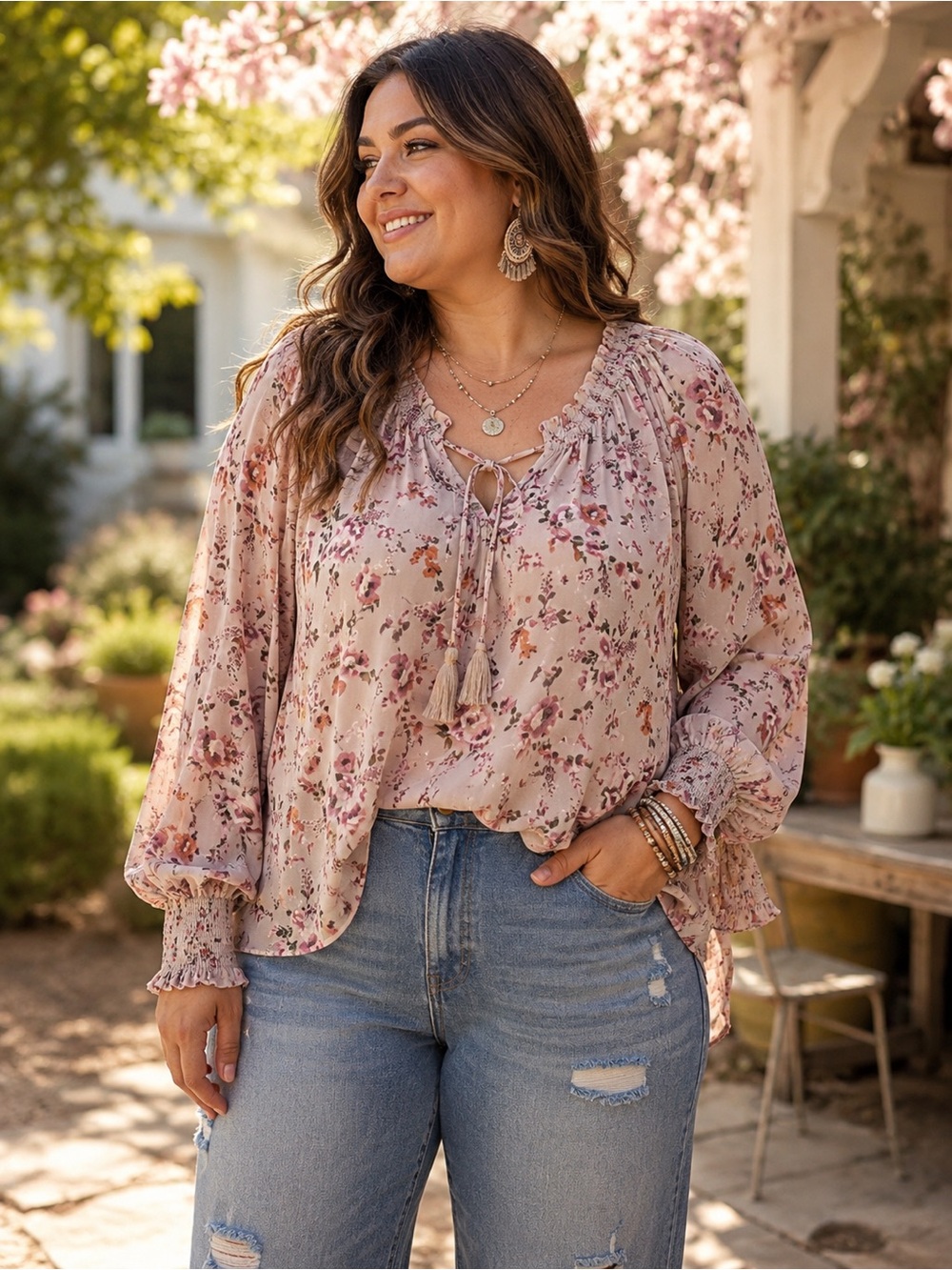 CATO Chiffon Peasant Floral Blouse EUC - Picture 1 of 5